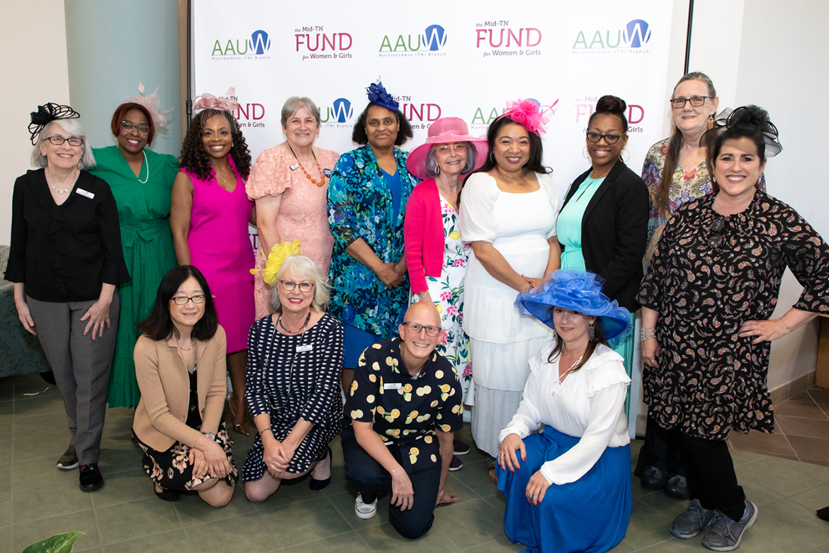 Guests dress up for the 2023 “Equali-TEA,” a “hats optional” high tea hosted by the Murfreesboro branch of the American Association of University Women to raise funds for the Middle Tennessee Fund for Women and Girls. This year’s “Equali-TEA” will be held at 5 p.m. Tuesday, April 16, on the campus of Middle Tennessee State University in the Student Union Ballroom, 1768 MTSU Blvd. in Murfreesboro, Tenn. This year’s event is at capacity, but scholarship fund donations are still being accepted. (Submitted photo)