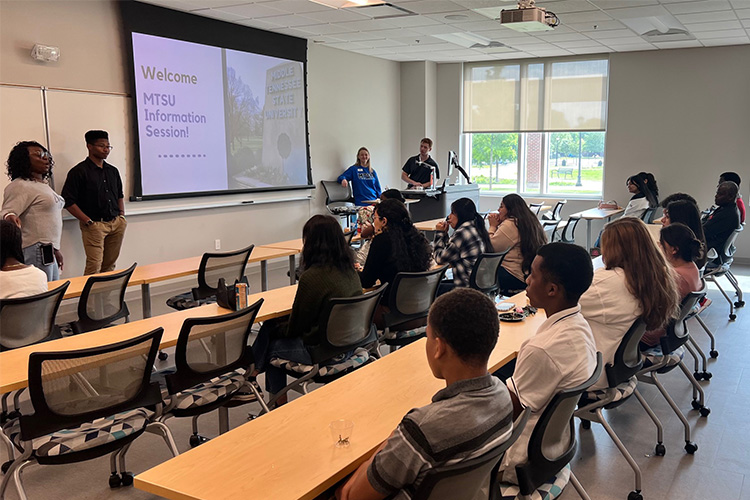 High school students from Bedford and Rutherford County school districts attend one of Middle Tennessee State University’s Upward Bound Saturday Session workshops on April 20 in the Academic Classroom Building on MTSU’s campus in Murfreesboro, Tenn. (MTSU submitted photo)