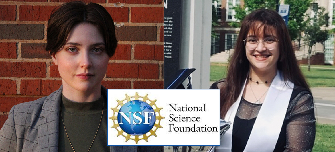 Monika Fouad, a recent Middle Tennessee State University graduate, right, and Dara Zwemer, an MTSU alumni, used their MTSU education and opportunities for research to land one of the National Science Foundation’s most prestigious and long-established research fellowships, spots in the Graduate Fellowship Research Program. (MTSU graphic illustration by Stephanie Wagner)