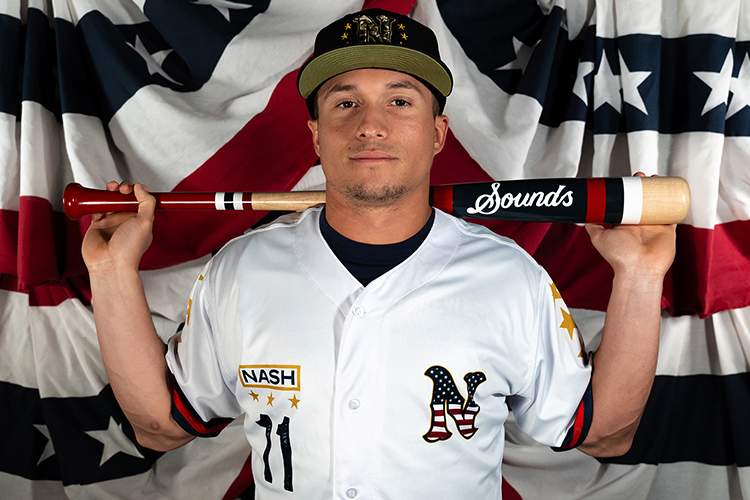 The Nashville Sounds will unveil these special military jerseys June 6 for the Sounds’ Military Appreciation Night and again on July 5 as part of the team’s Independence Day Weekend celebration. The game-worn jerseys will be auctioned, with proceeds benefitting the Charlie and Hazel Daniels Veterans and Military Family Center at MTSU.  The jerseys will be paired with special caps shown here. (Photo courtesy of the Nashville Sounds)