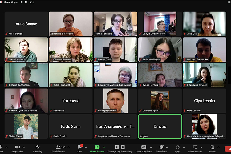 International participants from Middle Tennessee State University’s “STEM with UKRAINE” Initiative meet virtually for the project’s three-month Introduction to Quantum Computing course this past spring. MTSU Physics and Astronomy Department associate professor Hanna Terletska, middle of the top row, heads the project as well as directs the university’s larger Quantum Education Initiative. She developed the project as part of MTSU Quantum’s larger goal to bring and sustain quantum computing education to an international, diverse community. (Submitted photo)
