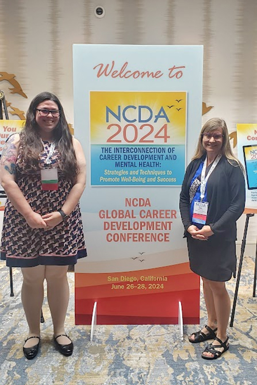 Middle Tennessee State University Career Development Center Director Beka Moore, right, and Victoria Sexton, career advisor at the center, attend the National Career Development Association’s Annual Global Conference held June 26-28, 2024, in San Diego, Calif., where they presented on mental health strategies for students entering the workforce. (Submitted photo)