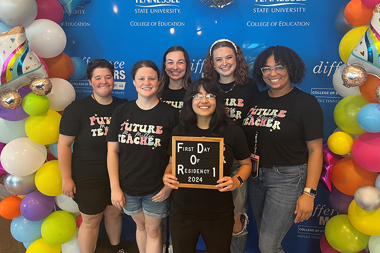 MTSU College of Education future educators celebrate their first day of residency. (MTSU photo by Kristen Keene)