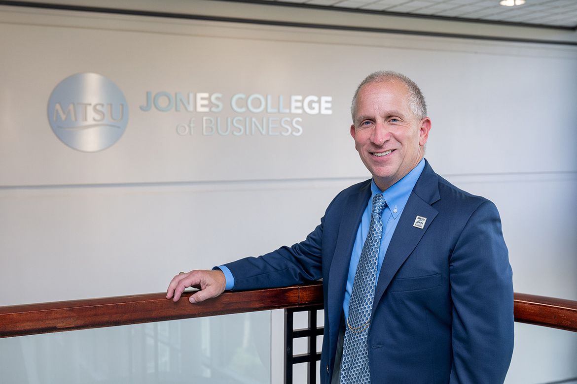 Middle Tennessee State University assistant management professor Richard Tarpey, shown here recently inside the Business and Aerospace Building, will serve as director of the new Center for Supply Chain Management and Sustainability in the Jones College of Business that launched on Aug. 1. (MTSU photo by Andy Heidt)