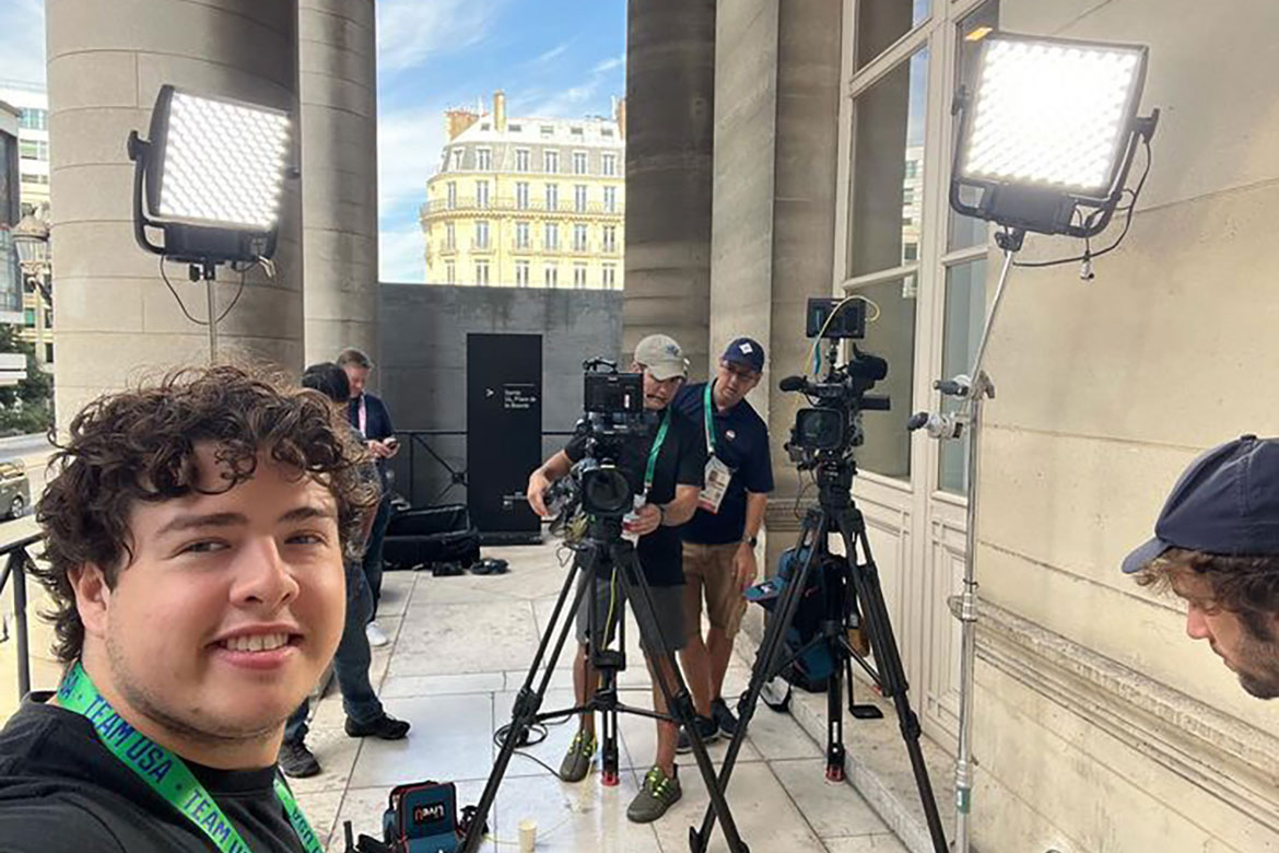 In this undated photo, Middle Tennessee State University senior video and film production major Tobin Smith, left, is seen on location working production for NBC Sports during the 2024 Summer Olympic Games held in Paris, France, July 26 through Aug. 11. (Photo submitted)