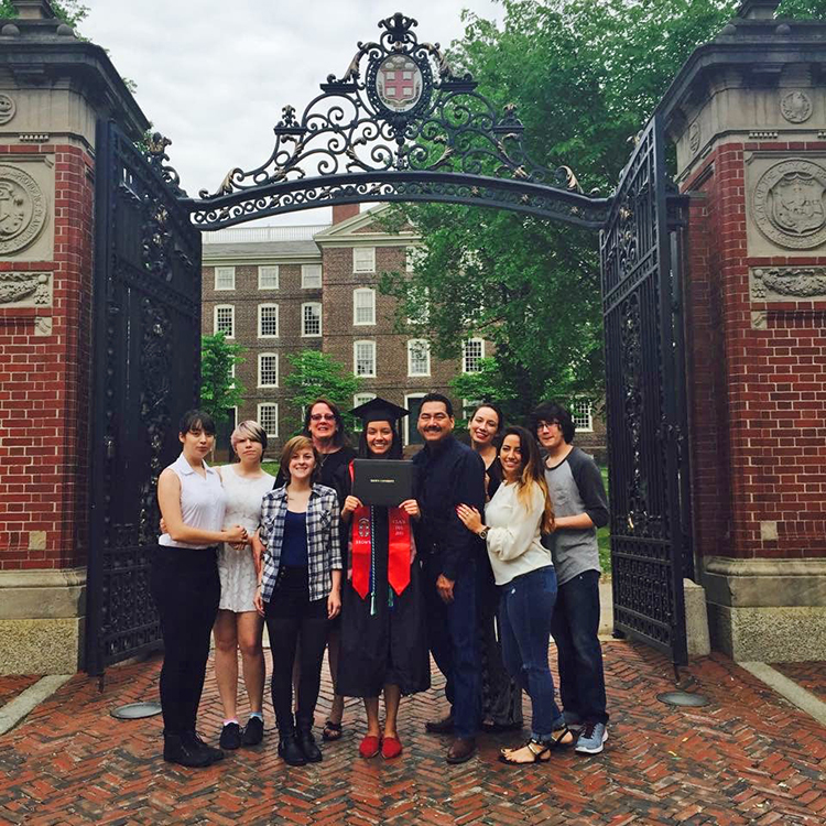 Murfreesboro, Tenn., resident and soon-to-be Middle Tennessee State University graduate Vincent Rodriguez, fourth from right, and his family pose in front of the Van Wickle Gates of Brown University in Providence, Rhode Island, after his daughter, Alexis, graduated. (Submitted photo)