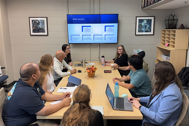 Project team members for the Teaching TRIOS initiative, led by Sarah Bleiler-Baxter, mathematical sciences professor, meet Thursday, Sept. 19, on Middle Tennessee State University’s campus in Murfreesboro, Tenn., to continue the planning process for implementing the project across College of Basic and Applied Sciences. Bleiler-Baxter, Gregory Rushton, Tennessee STEM Education Center director and chemistry professor, and Grant Gardner, biology professor, were awarded a $1.2 million grant from the National Science Foundation to lead a research project on improving the teaching of the STEM fields of science, technology, engineering and math. (Photo submitted)