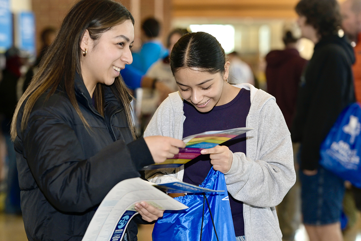 Middle Tennessee State University’s Office of Admissions provides printed information, including the day’s schedule, for True Blue Preview day events like the one in March 2024 on the MTSU campus in Murfreesboro, Tenn. MTSU is offering two Saturday fall preview days — Sept. 28 and Nov. 2 — for prospective high school and transfer students to learn what the university has to offer in the way of academic programs and campus life. (MTSU file photo by Cat Curtis Murphy)