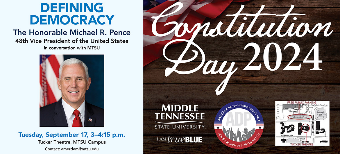 Mike Pence, 48th vice president of the United States, will speak on campus at Middle Tennessee State University in Murfreesboro, Tenn., at 3 p.m. Tuesday, Sept. 17, in Tucker Theatre, 615 Champion Way. (Official White House Photo by D. Myles Cullen)