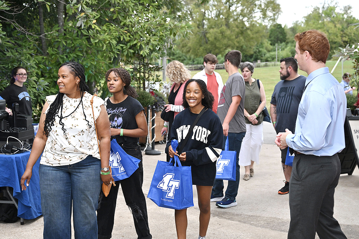 Prospective Middle Tennessee State University students and their families attended the True Blue Tour recruitment event held Wednesday, Sept. 18, at the Nashville Zoo in Nashville, Tenn. Led by MTSU President Sidney A. McPhee, Provost Mark Byrnes and college deans, the tour includes a total of 13 stops across Tennessee, Georgia and Alabama. (MTSU photo by James Cessna)