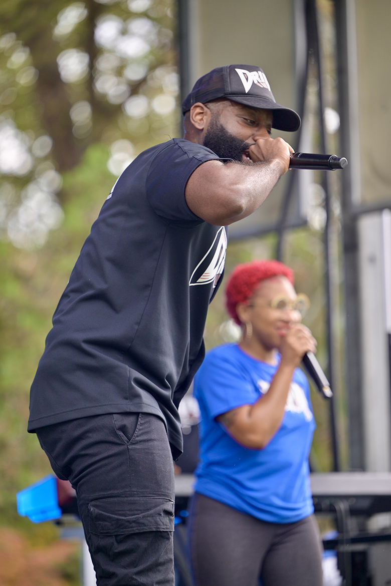 Middle Tennessee State University alumnus and entertainer Tyrone (Tyke T) Stroble of Memphis, Tenn., performs during Party in the Grove pregame activities in Walnut Grove on the MTSU campus in Murfreesboro, Tenn., Saturday, Nov. 9, as part of the 42nd annual Salute to Veterans and Armed Forces game-day activities. (MTSU photo by Andy Heidt)