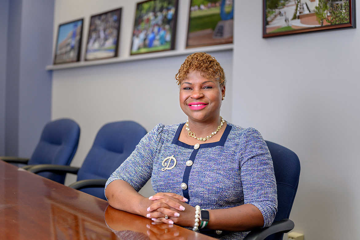 “Students are my why. They are the reason why I do what I do,” said Khalilah Doss, Middle Tennessee State University vice president of student affairs and dean of students, sitting in an office conference room in Keathley University Center on the MTSU campus in Murfreesboro, Tenn. In her roles, Doss leads 11 Student Affairs departments, five Student Involvement and Leadership departments and, as dean of students, oversees the Office of Student Care and Conduct. (MTSU photo by J. Intintoli)