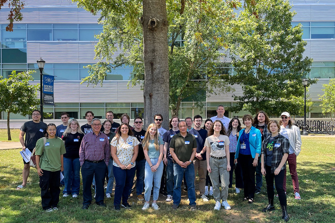 The fall 2024 Middle Tennessee State University Scholarships for STEM, better known as S-STEM, students and faculty pose for a group photo outside of the Science Building on campus in Murfreesboro, Tenn. (Photo courtesy of the MTSU Department of Chemistry’s S-STEM website)