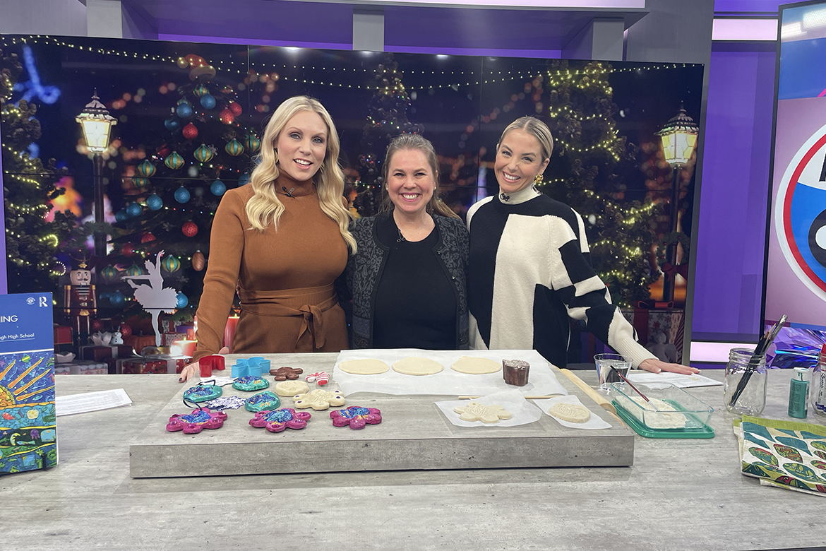 Local on 2 host Stephanie Langston, left, MTSU professor Dr. Debrah Sickler-Voigt, center, and Local on 2 host Laura Schweizer, pose for a photo on the WKRN set at the Nashville ABC affiliate studio ahead of December 6, 2024, segment. (Photo DeAnn Hays)