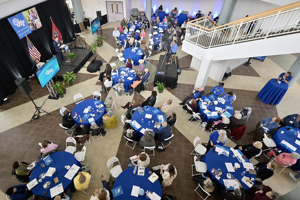 Attendees gather for the second Positive Aging Conference, held April 5, 2024, at Miller Education Center at Middle Tennessee State University in Murfreesboro, Tenn. Open to the public, the biennial event is geared toward providing older adults information and resources for living longer and healthier lives. (MTSU file photo by Andy Heidt)