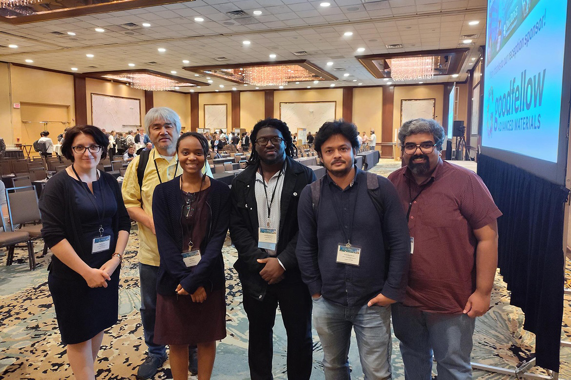 From left, Hanna Terletska, Middle Tennessee State University associate professor and Quantum Initiative director, Fisk University research associate professor Akira Ueda, Fisk student researcher India Gooch, Tennessee State University graduate student Joshua Adjei-Yeboah and MTSU student researchers Wasim Mondal and Anirudha Mirmira attend an Oak Ridge National Laboratory scientific meeting Aug. 12-13 at the Crowne Plaza Hotel in Knoxville, Tenn. (Submitted photo)