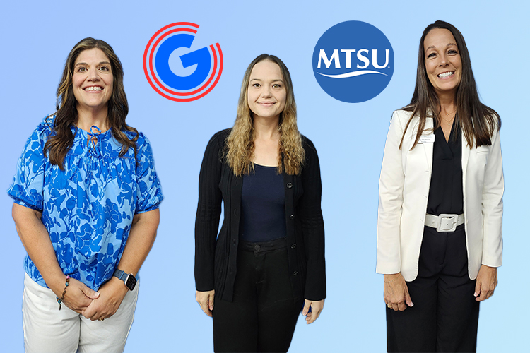 Middle Tennessee State University representatives appear on the Aug. 18 “Action Line” program on WGNS-FM Radio. Pictured, from left, at the station’s studio in downtown Murfreesboro, Tenn., in order of appearance, are Beth Dye, assistant director in the MTSU Alumni Relations Office; Dr. Elizabeth “Liz” Barnes, associate professor of biology education; and Dr. Lucy Matthews, marketing professor. (MTSU photo illustration by Jimmy Hart)