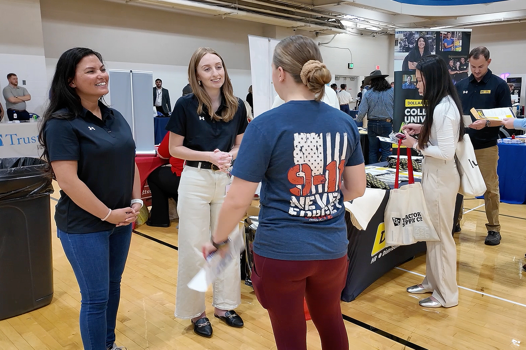 The Campus Recreation Center gymnasium at Middle Tennessee State University in Murfreesboro, Tenn., was packed with potential on Thursday, Sept. 25, for the annual Big Career Fair hosted by the Career Development Center. A record-breaking 2,082 students and alumni perused booths manned by 220 employers. (MTSU photo by Karli Sutton)