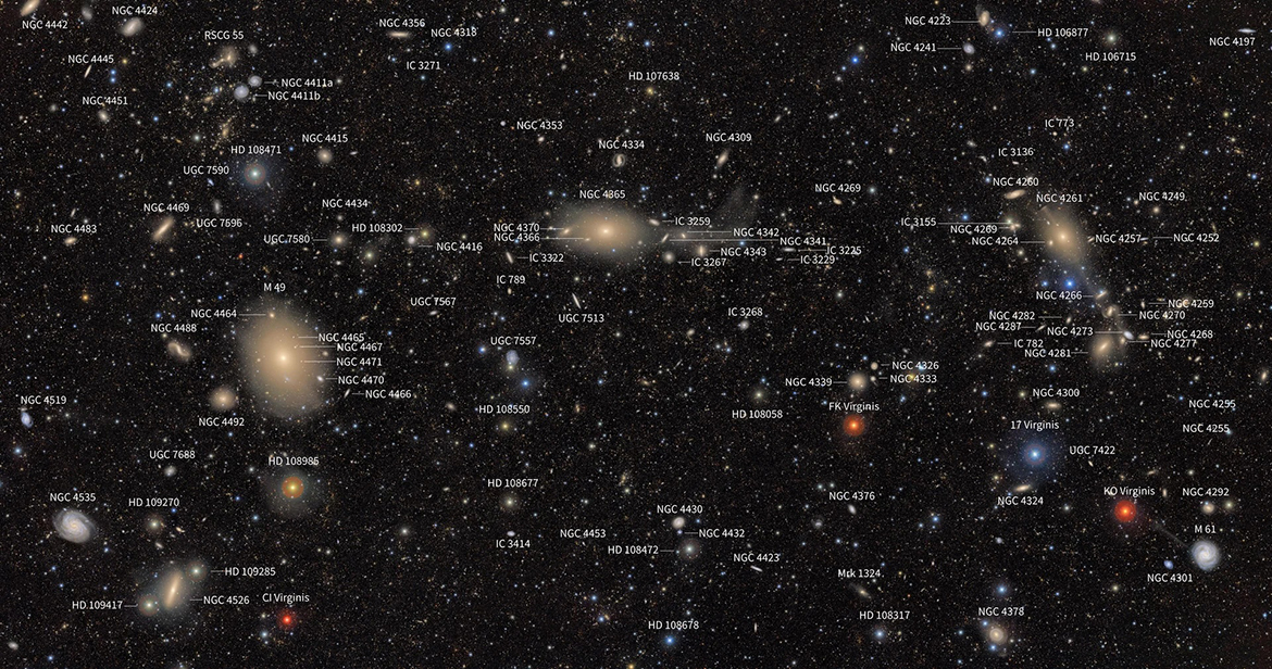 his annotated First Look image of the Virgo Cluster was captured by the NSF-DOE Vera C. Rubin Observatory in Coquimbo Region, Chile, earlier this summer. Middle Tennessee State University Physics and Astronomy professor John Wallin discusses “First Light on the Rubin Observatory” at 6:30 p.m. Friday, Sept. 5, in Wiser-Patten Science Hall Room 102, kicking off the fall Star Party schedule for the department. (Image from NSF-DOE Rubin Observatory)