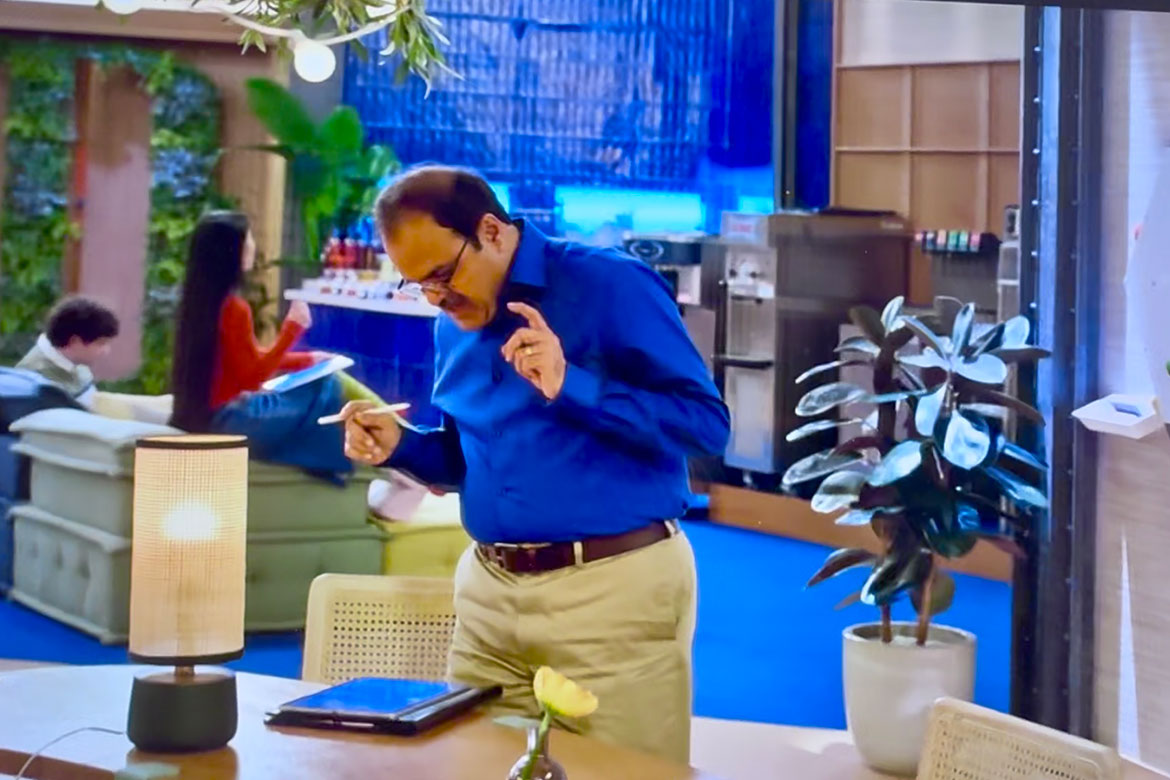 Middle Tennessee State University marketing professor Raj Srivastava, who teaches in the Jennings A. Jones College of Business, works on a project on “On Brand with Jimmy Fallon” before he was eliminated on the fourth episode of the reality show, which originally aired on Oct. 10, 2025. (Photo courtesy of NBC)