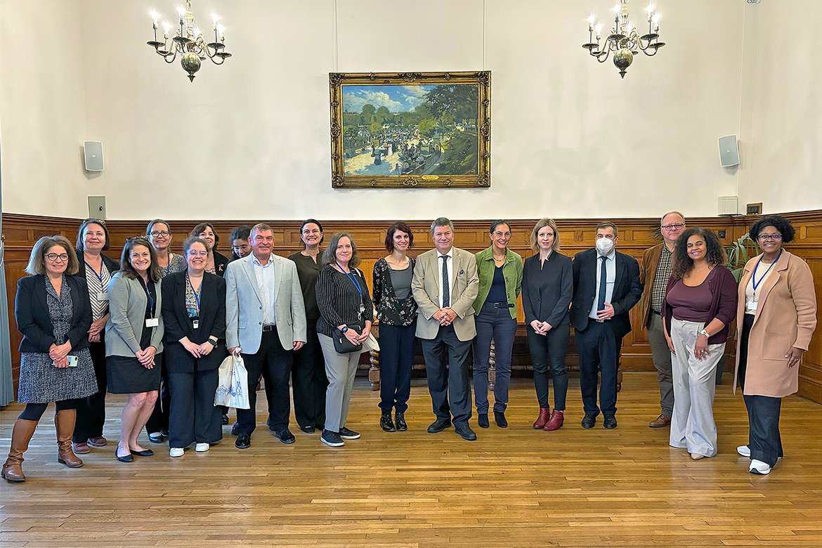 Leah Tolbert Lyons, dean of the College of Liberal Arts at Middle Tennessee State University in Murfreesboro, Tenn., poses for a photo with the U.S. cohort taking part in the Fulbright International Education Administrators Program in Troyes City Hall, France, on Oct. 10, 2025. Lyons was one of 14 higher education professionals accepted to participate in the Fulbright France program, where she met with university leaders, faculty, students and government officials to study higher education systems and expand global cooperation. (Submitted photo)