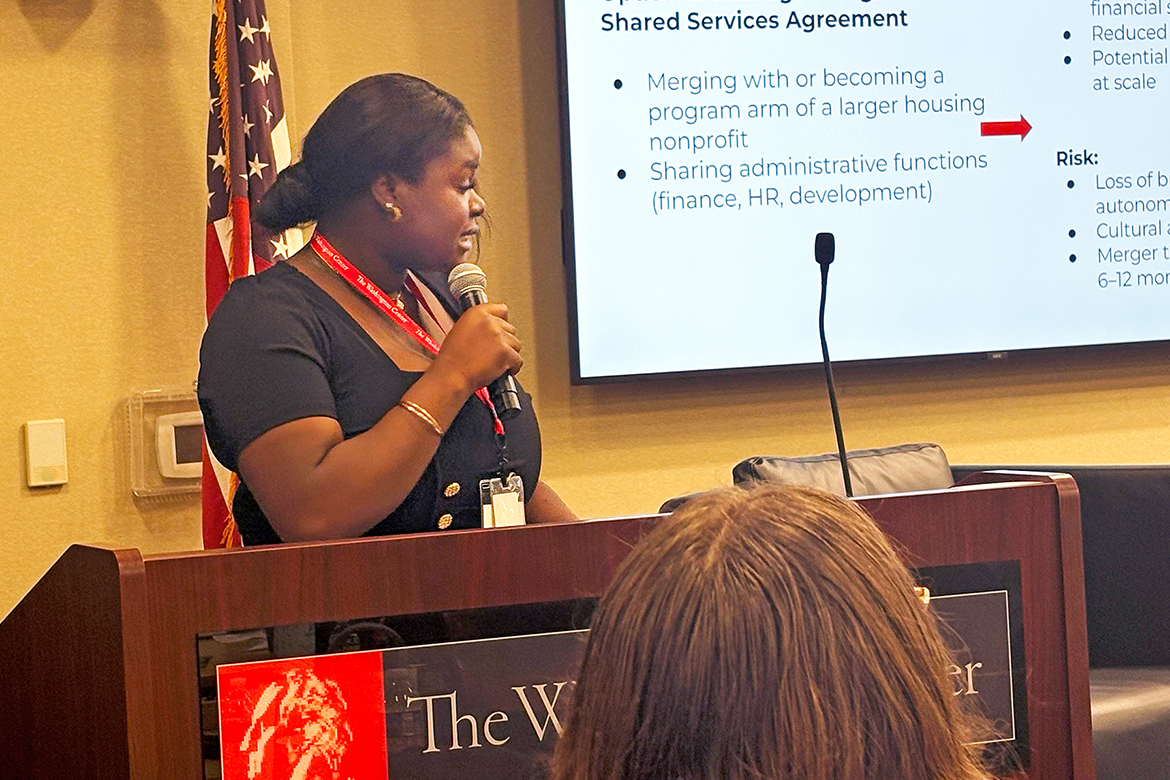 Kehinde Olomu, a graduate student at Middle Tennessee State University in Murfreesboro, Tenn., presents during The Washington Center’s Nonprofit Leadership and Advocacy Seminar on Nov. 14 in Washington, D.C. Her group project explored financial sustainability and crisis management in the nonprofit sector. (Submitted photo)