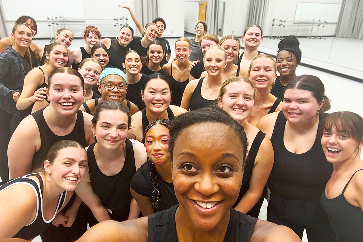 Middle Tennessee State University Director of Dance Jade Treadwell, front center, takes a photo of MTSU Dance Theatre Company members after casting auditions at MTSU in Murfreesboro, Tenn., Aug. 29, 2024. The Dance Theatre Company is the university’s pre-professional performing ensemble, providing dance majors with advanced performance experience through faculty and guest artist choreography, mainstage concerts, and outreach performances. (Submitted photo)