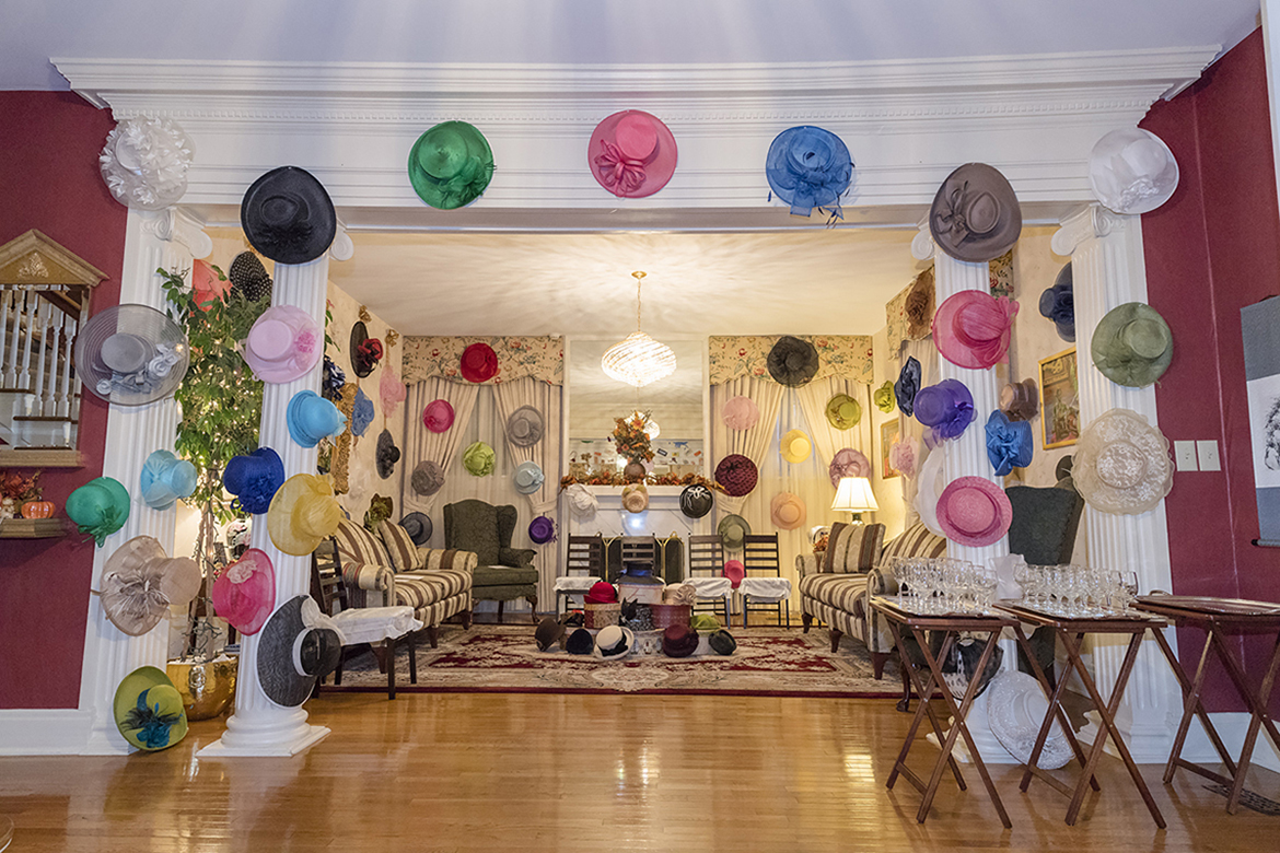 Known for her love of colorful hats, some of Middle Tennessee State University First Lady Elizabeth “Liz” McPhee’s hats are shown here on display inside the President’s House located on campus in Murfreesboro, Tenn. (MTSU file photo by J. Intintoli)