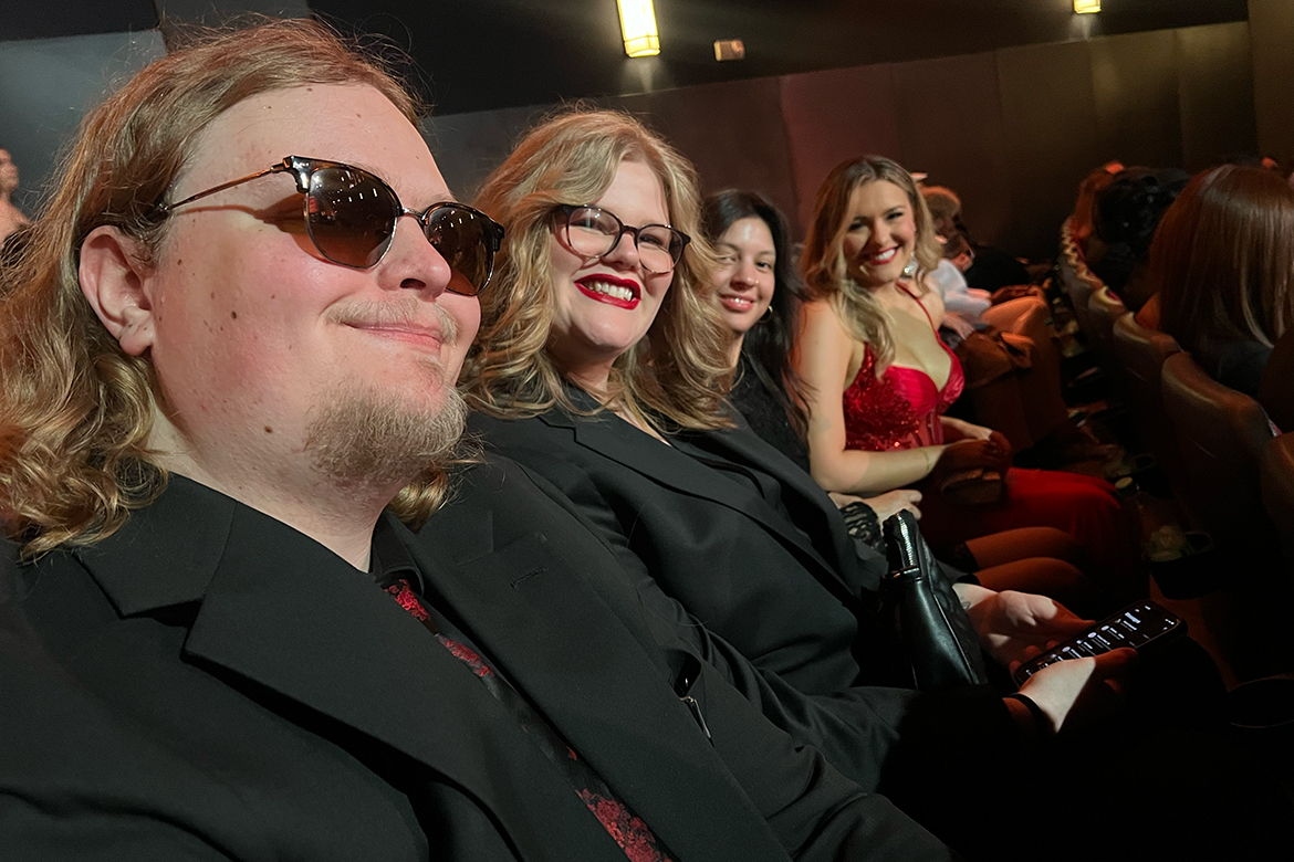 Students from Middle Tennessee State University’s Scott Borchetta College of Media and Entertainment are seen here at the Grammy Premiere Ceremony in Los Angeles, Calif., on Feb. 1, 2026. Shown, from left, are students Chandler Furr, Jenene Grover, Anna Shinholster and Emily Eastep. Not pictured but also on the trip were Colman Connolly and Gabriela Diaz. (MTSU photo)