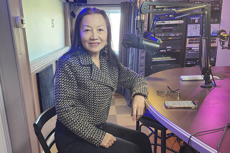 Mei Han, director of the Center for Chinese Music and Culture at Middle Tennessee State University, discussed plans for the center’s 10th anniversary this year during a guest appearance on the WGNS Radio “Action Line” program on Feb. 16 from the station’s studio in downtown Murfreesboro, Tenn. (MTSU photo by Jimmy Hart)