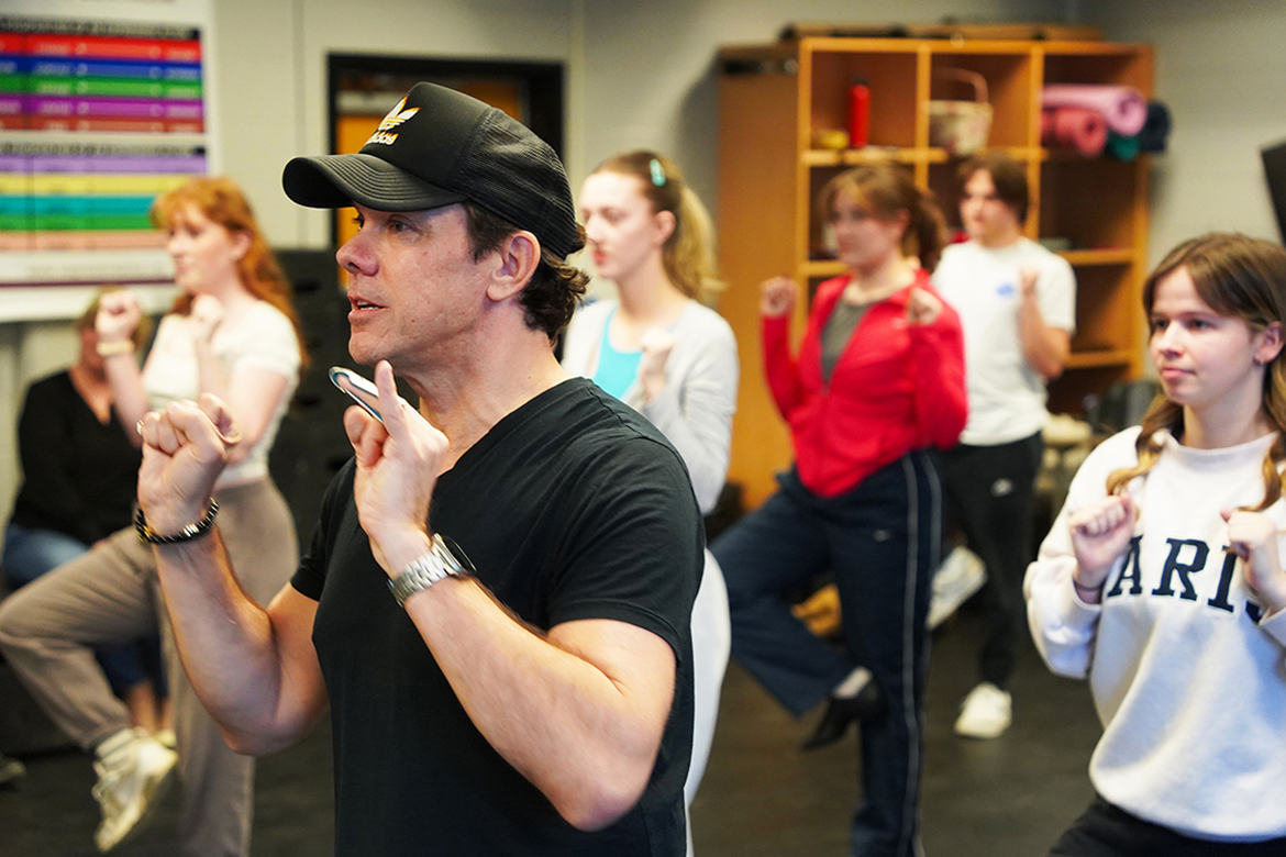 Broadway performer, director and choreographer James Gray leads musical theatre students at Middle Tennessee State University in Murfreesboro, Tenn., through an audition-style dance workshop in the Boutwell Dramatic Arts Building on Feb. 24, 2026. The session provided professional feedback and preparation ahead of upcoming industry auditions. (MTSU photo by Mike Davis)