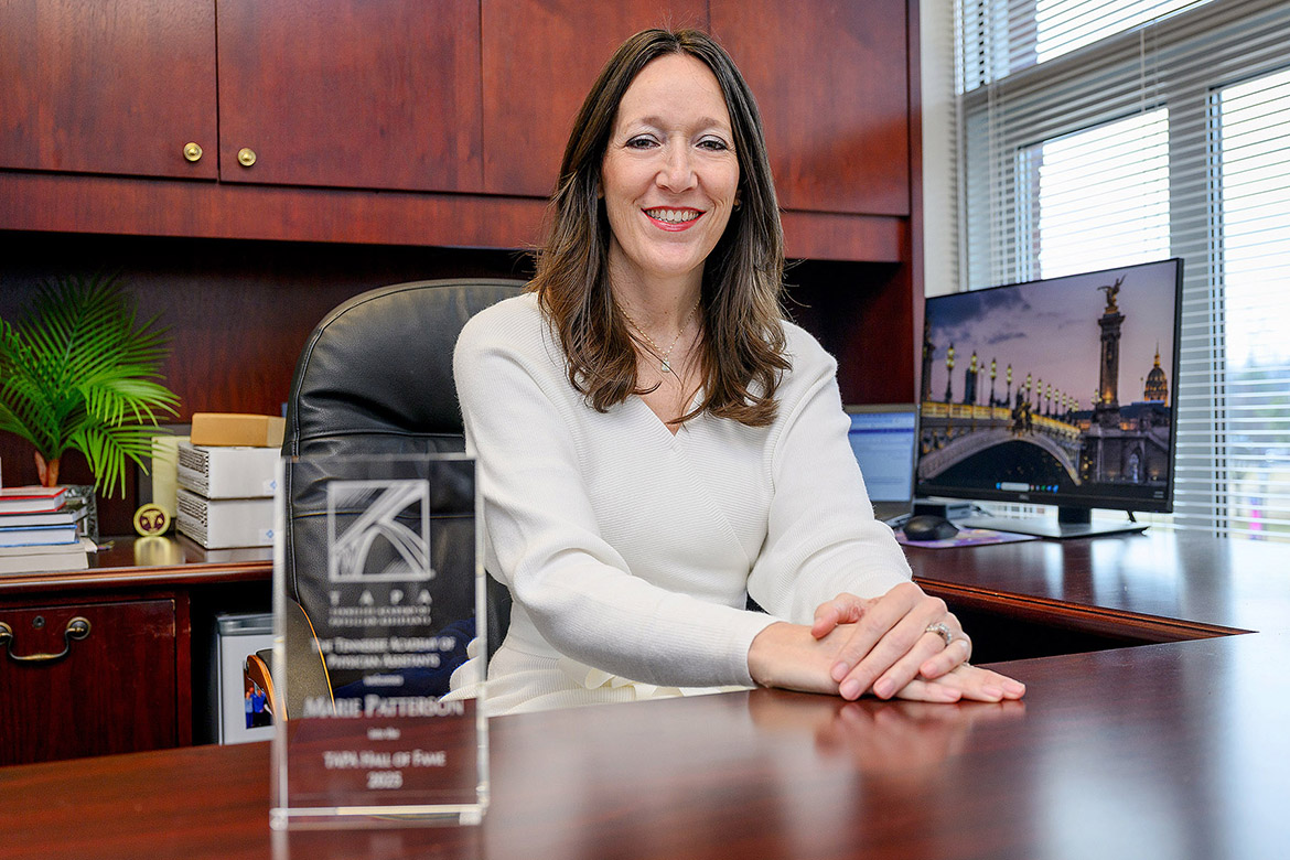Marie Patterson, Physician Assistant Studies program founding director at Middle Tennessee State University in Murfreesboro, Tenn., was inducted into the Tennessee Academy of Physician Assistants Hall of Fame for 2026 — an honor recognizing her decades of service, advocacy and innovation in the PA profession. (MTSU photo by Andy Heidt)
