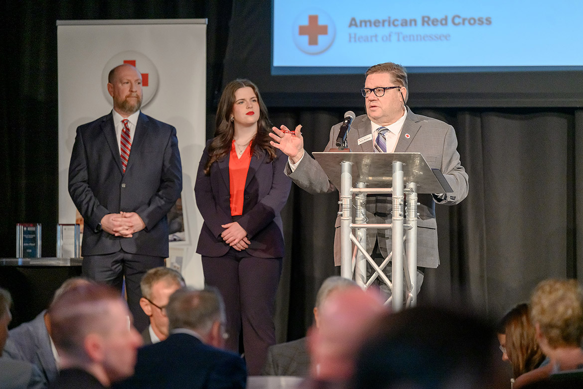 At the 14th Nissan American Red Cross Heart of Tennessee Heroes Luncheon in the MTSU Student Union Building ballroom. This year’s Hero honoree is John Floyd, founder and owner of Ole South Properties and Middle Tennessee State University Board of Trustees member. (MTSU photo by J. Intintoli)