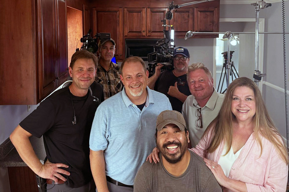 Middle Tennessee State University School of Journalism and Strategic Media professors Dan and Christine Eschenfelder, far right, are pictured with the crew of HGTV’s “House Hunters” at a home they looked at in their search for a house in Murfreesboro, Tenn. (Submitted photo)