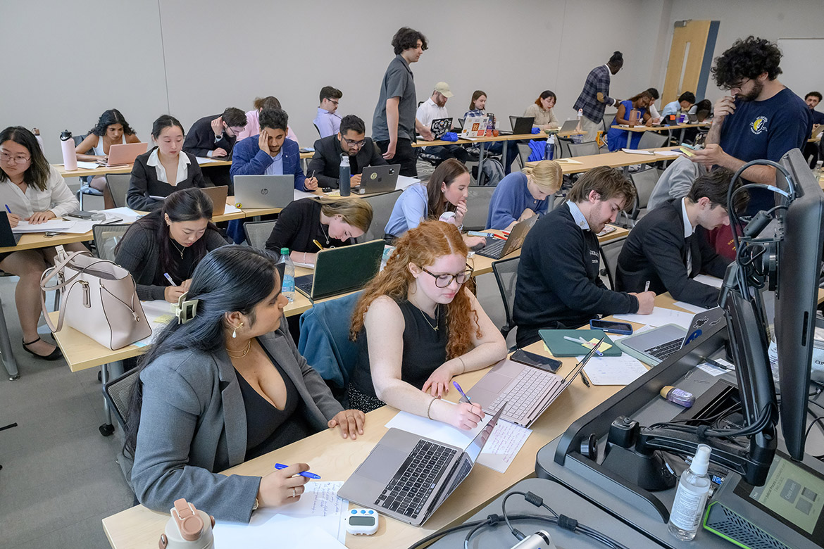 Competitors in the International Public Debate Team National Championships and Convention, hosted April 10-13 by Middle Tennessee State University on campus in Murfreesboro, Tenn., assemble in a classroom in the Academic Classroom Building before heading to assigned debate sites on campus. MTSU’s Blue Raider Debate Team hosted 54 colleges and over 400 students for the four-day debate competition. (MTSU photo by J. Intintoli)