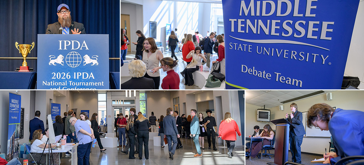 Collage of scenes from International Public Debate Association Championships and Convention.