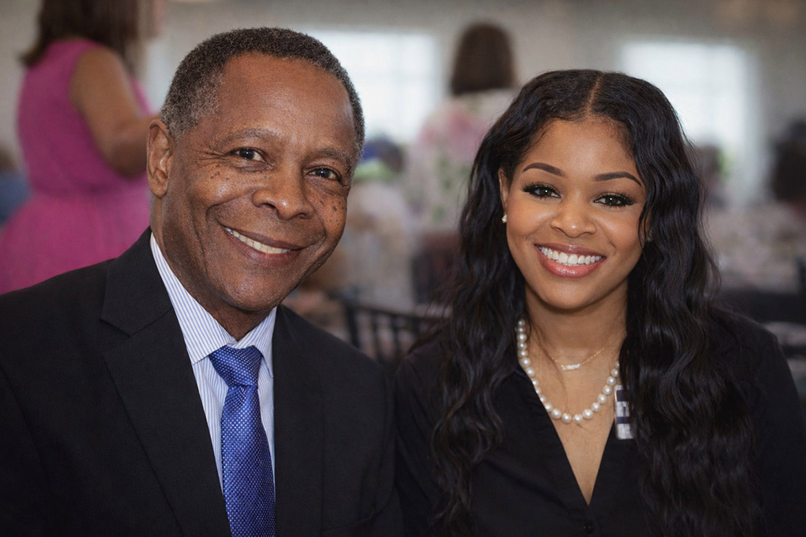 The American Association for University Women Murfreesboro Chapter announced the renaming of its flagship Tempest Award in honor of the late Elizabeth “Liz” McPhee, wife of Middle Tennessee State University President Sidney A. McPhee, during the biennial EqualiTEA fundraiser and scholarship presentation. Dr. McPhee, left, and their daughter, Seneca McPhee, accepted the award at the high tea event held Thursday, April 9, at The View at Fountains in Murfreesboro, Tenn. (MTSU photo by Jenn Caputo)