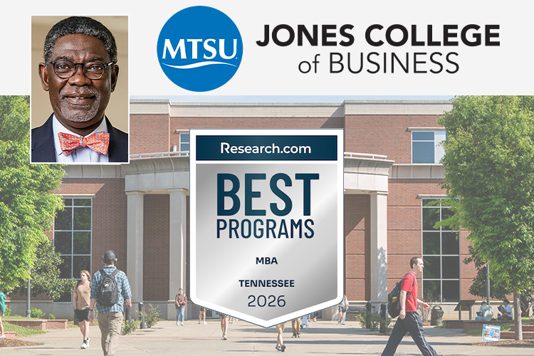 Graphic collage of rankings logo, college logo, building exterior and faculty member photo