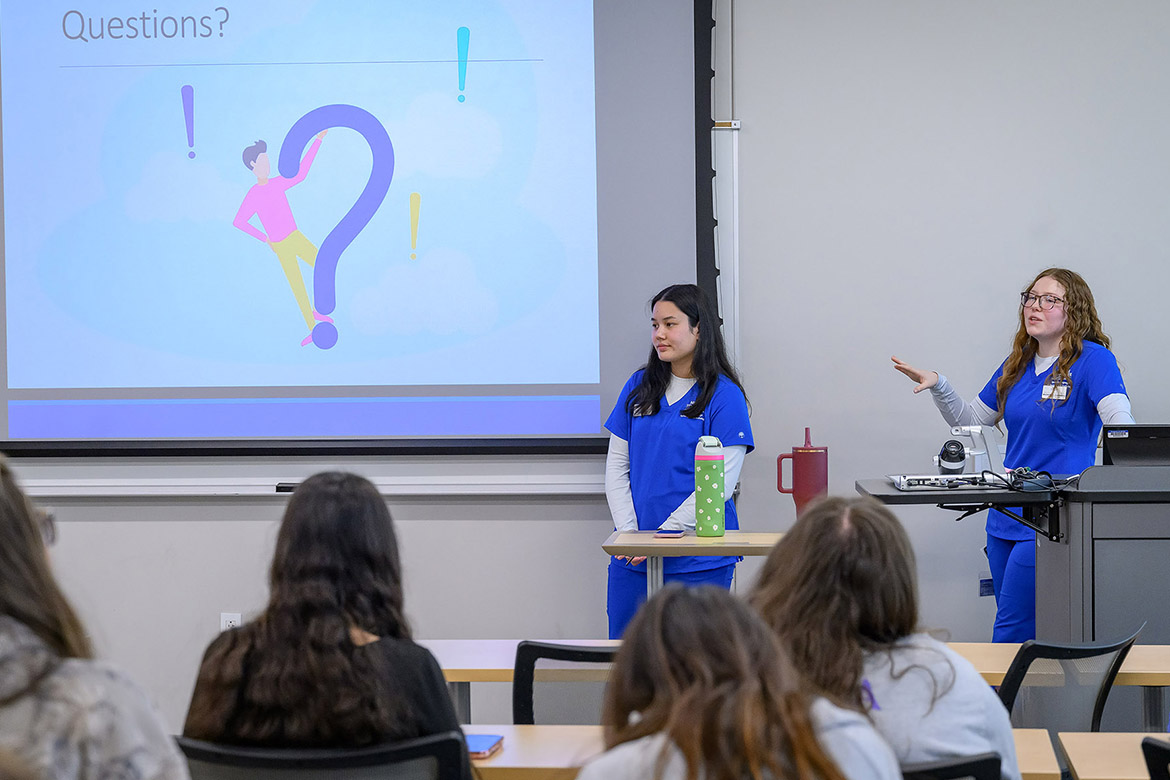 Public health students at Middle Tennessee State University in Murfreesboro, Tenn., teach high schoolers from Rutherford County Schools about medical professions during the inaugural Public Health Symposium held on campus in late March. Students were given a snapshot of careers that extend beyond traditional roles in medicine. (MTSU photo by J. Intintoli)