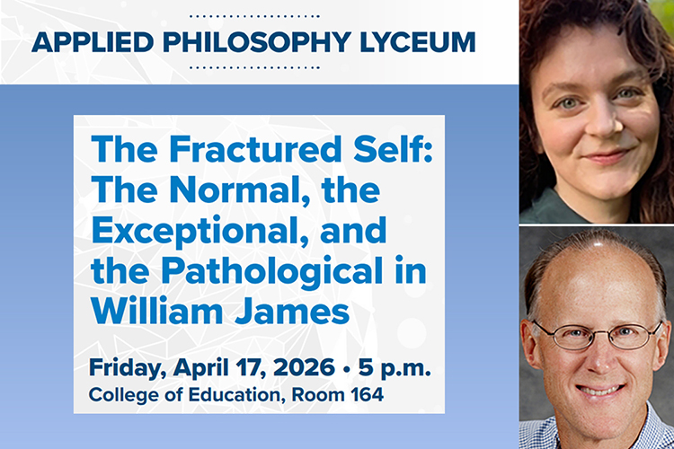 Alexis Dianda, associate professor of philosophy from Xavier University, will present at Middle Tennessee State University’s first Applied Philosophy Lyceum of the spring at 5 p.m. Friday, April 17, in Room 164 of the College of Education building on campus in Murfreesboro, Tenn. (MTSU graphic illustration by Stephanie Wagner)
