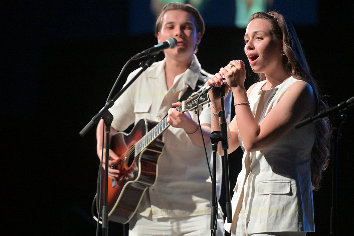 The duo Blank Page perform during the Middle Tennessee State University Bolt Awards ceremony held Tuesday, April 14, in the Student Union Ballroom on campus in Murfreesboro, Tenn. (MTSU photo by James Cessna)