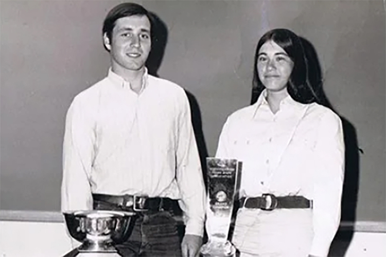 In this file photo from the 1970s, Anne Brzezicki, right, Middle Tennessee State University’s prolific former director of Equestrian programs, equestrian team coach and horse science instructor, takes a photo with Duncan Peters, her co-coach of the University of Connecticut’s National Champion Intercollegiate Horse Show Association equestrian team. (Submitted photo)