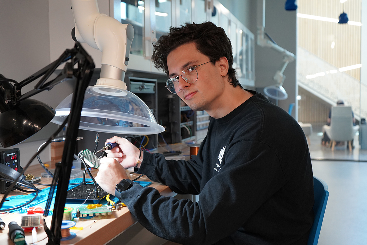 Middle Tennessee State University mechatronics engineering major Dalyn Wachala works inside an Applied Engineering Building lab on campus.