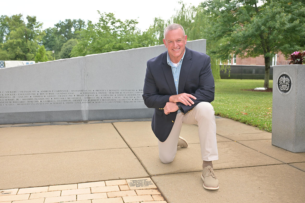 Army Lt. Gen. Robert Harter, chief of Army Reserve and commanding general, Army Reserve Command, was honored by MTSU with the installation of a commemorative brick in the plaza at the university’s Veterans Memorial (MTSU Photo by James Cessna)