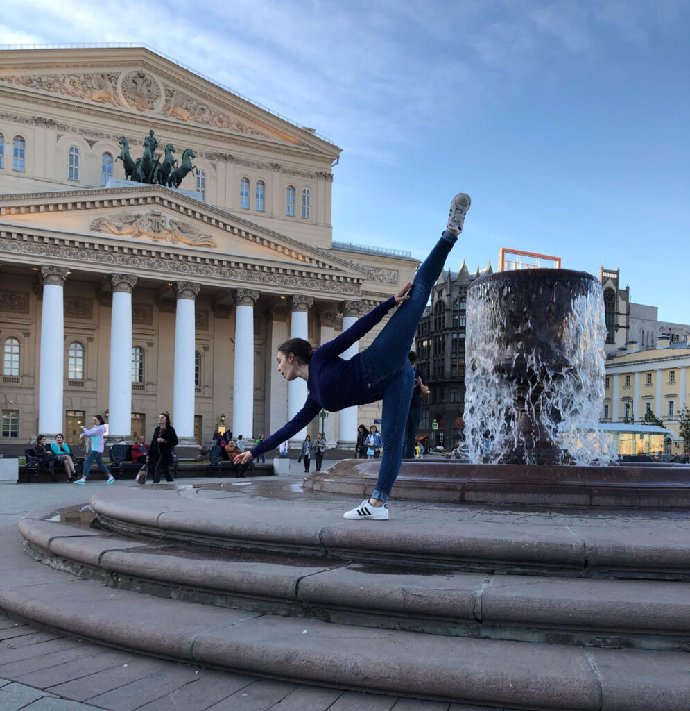 MTSU dance student Savannah Cook performs in a Moscow pavilion during a study-abroad trip. (Photo submitted)