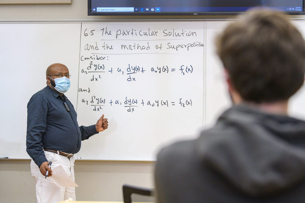 Daniel Erenso, Physics & Astronomy faculty, in Wiser-Patten Science Hall. (Photo: Andy Heidt)