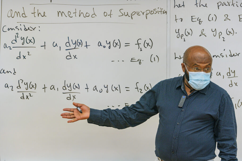 Daniel Erenso, Physics & Astronomy faculty, in Wiser-Patten Science Hall. (Photo: Andy Heidt)