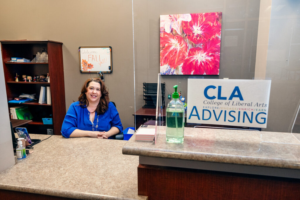 Jennifer Rice, Secretary, College of Liberal Arts Advising Center, in and around Peck Hall and Todd Hall. (Photo: Andy Heidt)