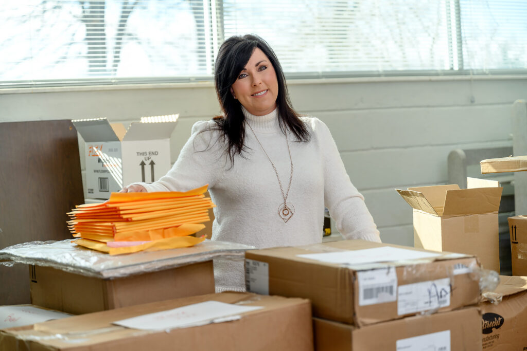 Denise Harris, executive aide for the Department of Art and Design in the College of Liberal Arts, checks the Todd Building's inventory for supplies that students, faculty and staff need to create, whether they're learning on or off campus during the pandemic. (MTSU photo by J. Intintoli)