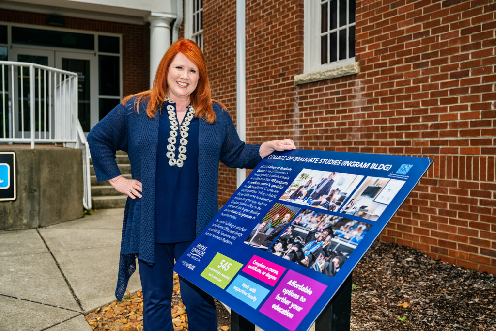 Sherry Fuller, Coordinator, Graduate Studies, in and around the Ingram Building for her Service to Students profile.